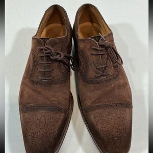 Men's Magnanni Brown Suede Medallion Cap Toe Oxford Shoes Size 8.5M